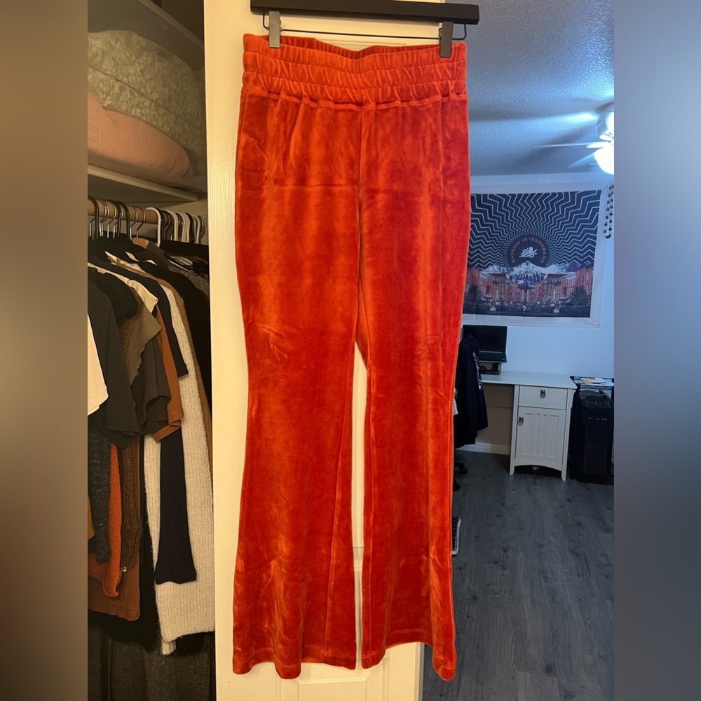 FP Movement Pumpkin Spice Velour Flare Sweatpants High Waisted NO POCKETS